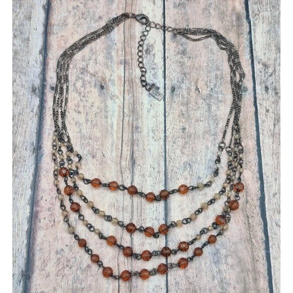 1928 Brand Multi Strand Collar Necklace Bronze Color & Amber Orange Faceted Bead - Picture 7 of 8